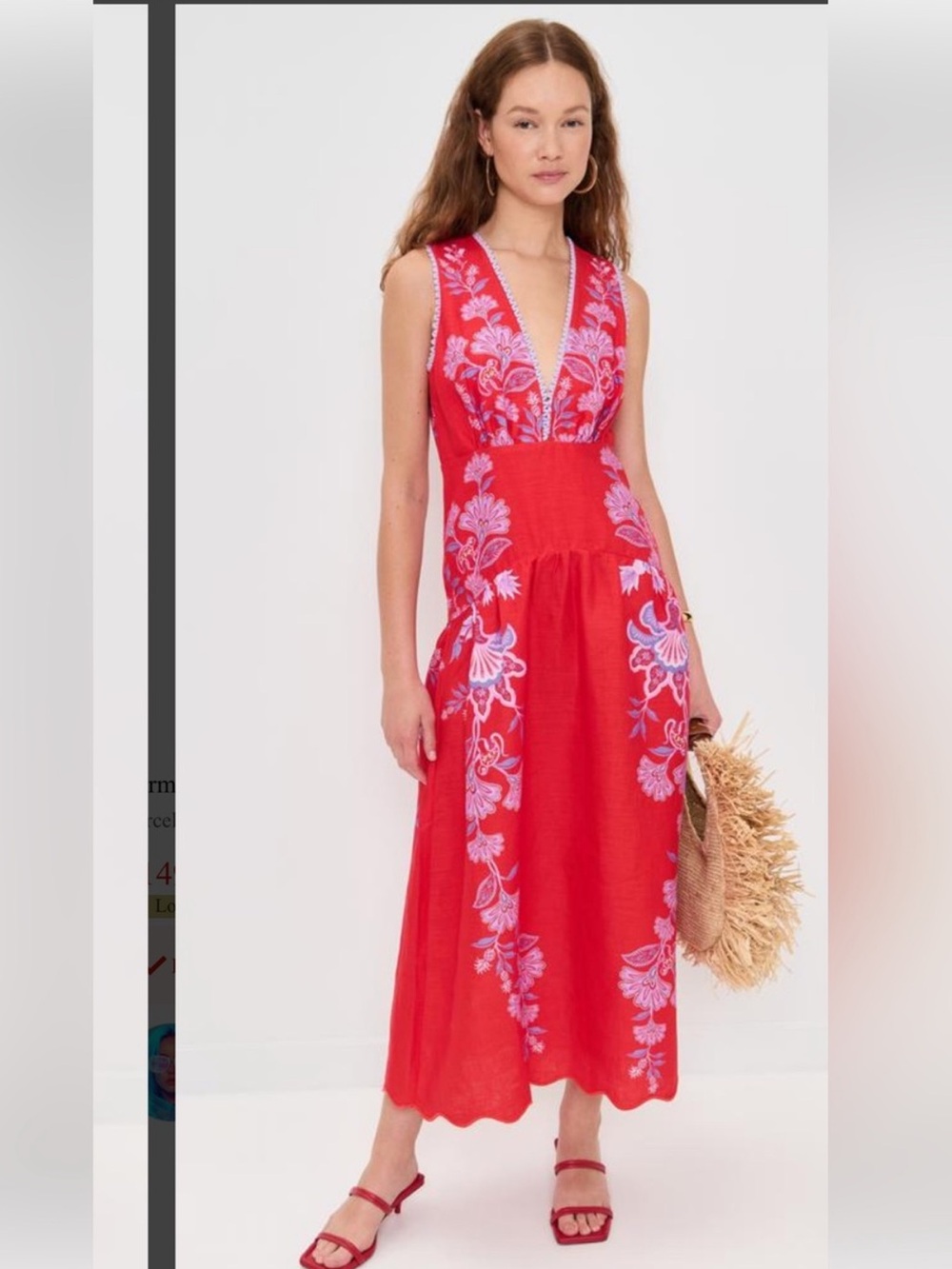 FARM RIO Red Porcelain Garden Linen Midi Dress XS